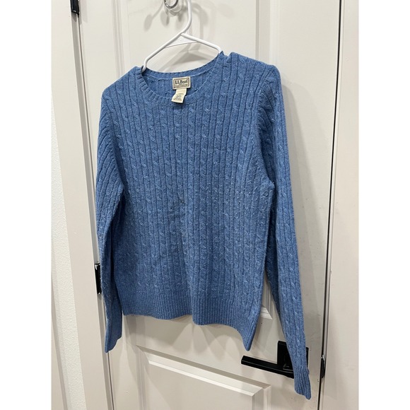 LL‎ Bean Womens Cable Knit Sweater Blue Lambswool Blend M-Reg - Picture 4 of 12